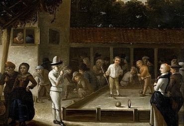 Croquet being played in the courtyard (Gerrit Lundens, 1670)