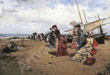Jugando al croquet en la playa (Francisco Miralles, 1881)