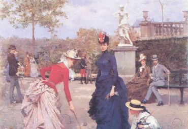 Damas en el parque. Partida de croquet (Francisco Miralles, 1885)